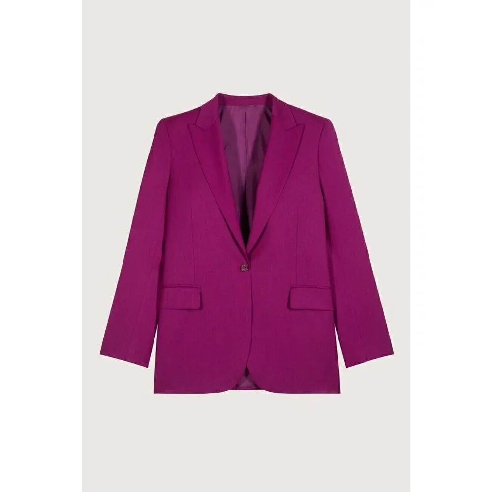 Ba&sh Womens Isha Suit Jacket Sz 0 XS Rose Fuchsia Pink Wool Boyfriend Blazer - Picture 8 of 10